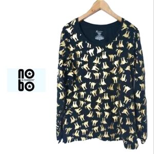Gold Foil Cats on Long Sleeve Black Tee by No Boundaries NWT